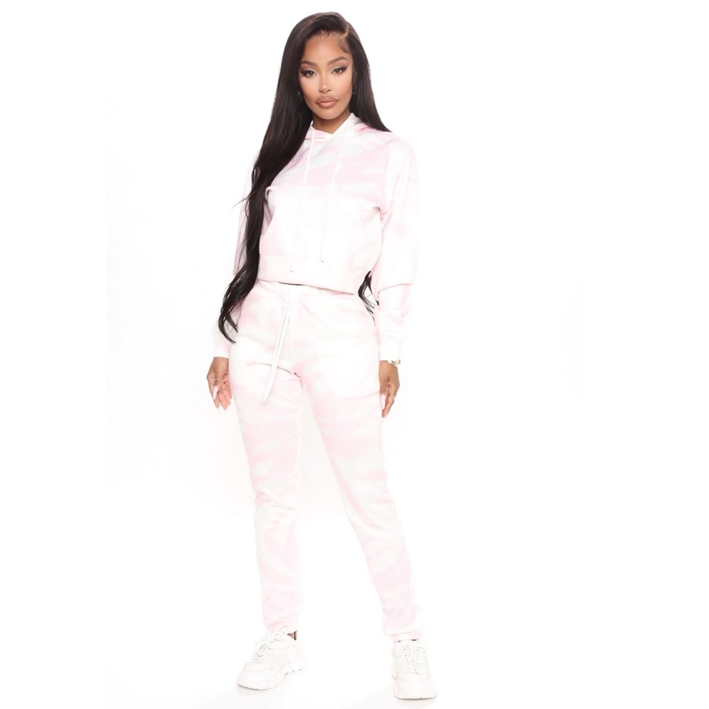 Cute Pink Tye Dye Crop Sweater/ Jogger Set